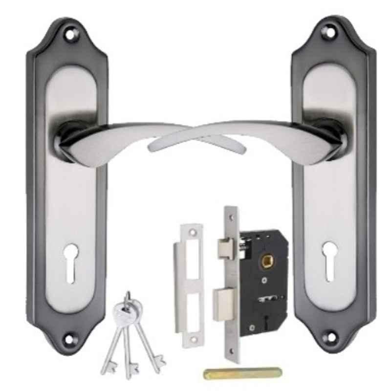 MSP M-1710 7 inch Iron Black & Silver Mortice Door Handle Lock Set with 3 Keys, M-1710BSH7