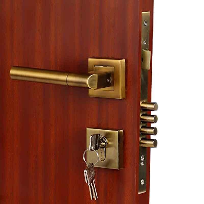 Homexpert Rose MG303 Stainless Steel Antique Brass Finish Mortise Door Lock Set with 4 Latches & Pull Handle
