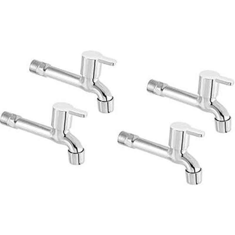Spazio Stainless Steel Chrome Finish Brass Disc Flora Long Body Bib Cock with Wall Flange (Pack of 4)