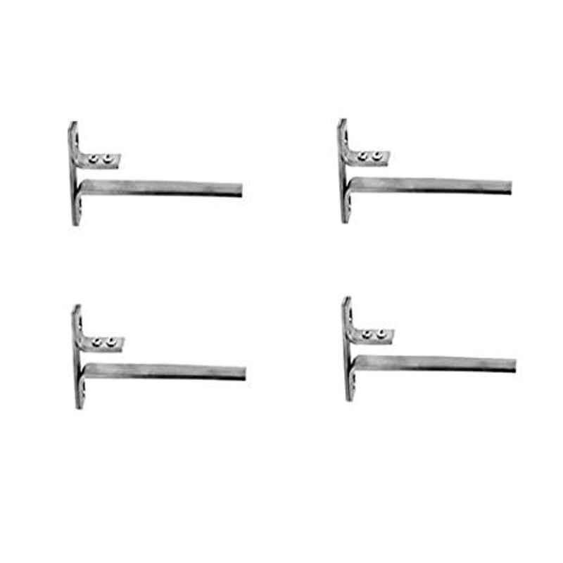 Smart Shophar 12 inch Stainless Steel Silver F Type Rectangle Glass Shelf Bracket Set, SHA80SB-FTYR-12SL08-S2