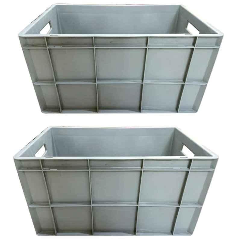 Xela 311-G 60x40x32cm Plastic Grey Multipurpose Heavy Duty Portable Crate, (Pack of 2)