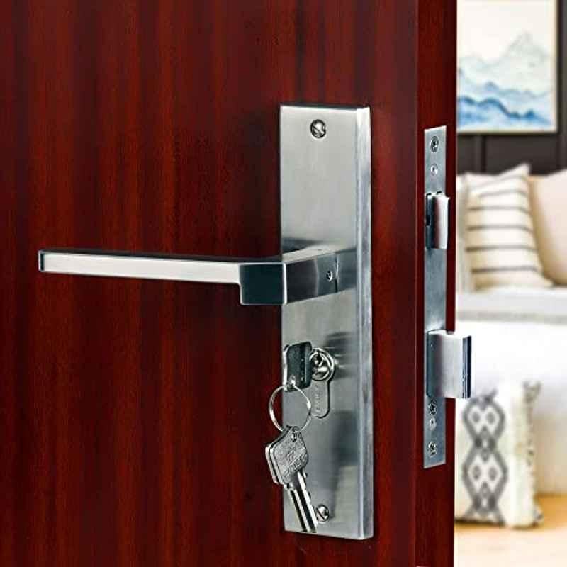 Saze 8 inch Stainless Steel Matt Finish Cylindrical Plate Mortise Door Lock Pull Handle Set with 3 Computer Keys, Mg306