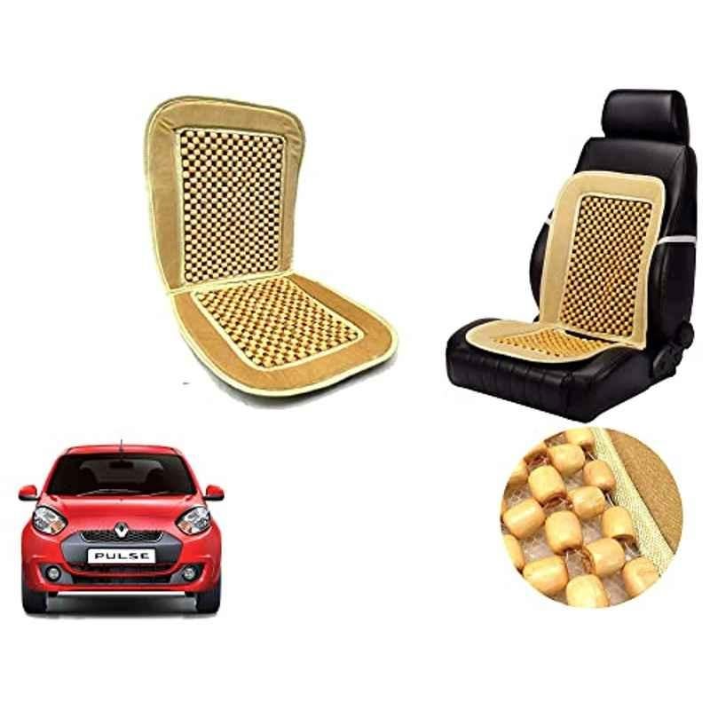 Auto Pearl PU, Velvet & Wooden Beads Beige Rectangular Seat Cushion for Renault Pulse