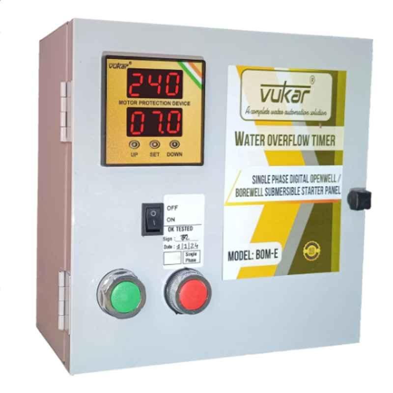Vukar BOM-E 0.5HP Single Phase Digital Motor Starter Panel Board with Motor Dry Run, Overload, Overvoltage, Undervoltage Protection & Water Overflow Timer for Borewell Submersible Pump, BOM-E0