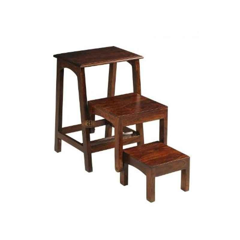 Angel Furniture 15.5x15.5x23.5 Inch Teak Glossy Finish Sheesham Wood Folding Step Stool, ADL-01