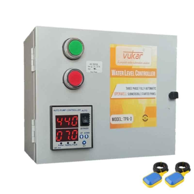 Vukar TPA-O 7.5HP Three Phase Digital DOL Fully Automatic Water Level Controller with Inbuilt Motor Starter Panel Board & Dual Tank Float Switch Sensor for Open Well/Monoblock Pump, TPA-O3