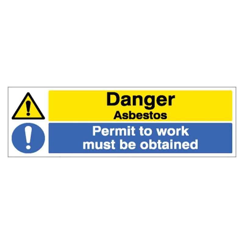 SUNSIGNS 600x200mm Vinyl & ACP Sheet Danger Asbestos Permit to Work Must be Obtained Signage, SN0143VNLM3HPIFAM