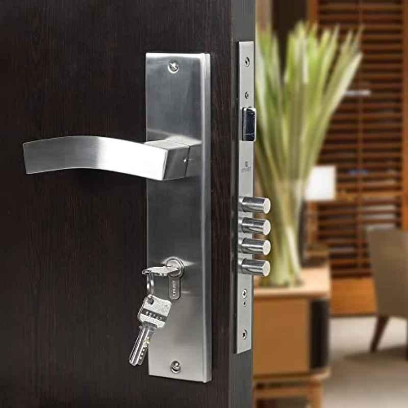 Saze 10 inch Stainless Steel Matt Finish Cylindrical Plate One Side Key Mortise Door Lock Handle Set with 3 Keys, LB-10002