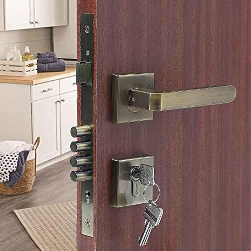 Voltizi Rose Stainless Steel 304 Brass Finish Mortise Door Lock Handle Set with Both Side Key, LB-303