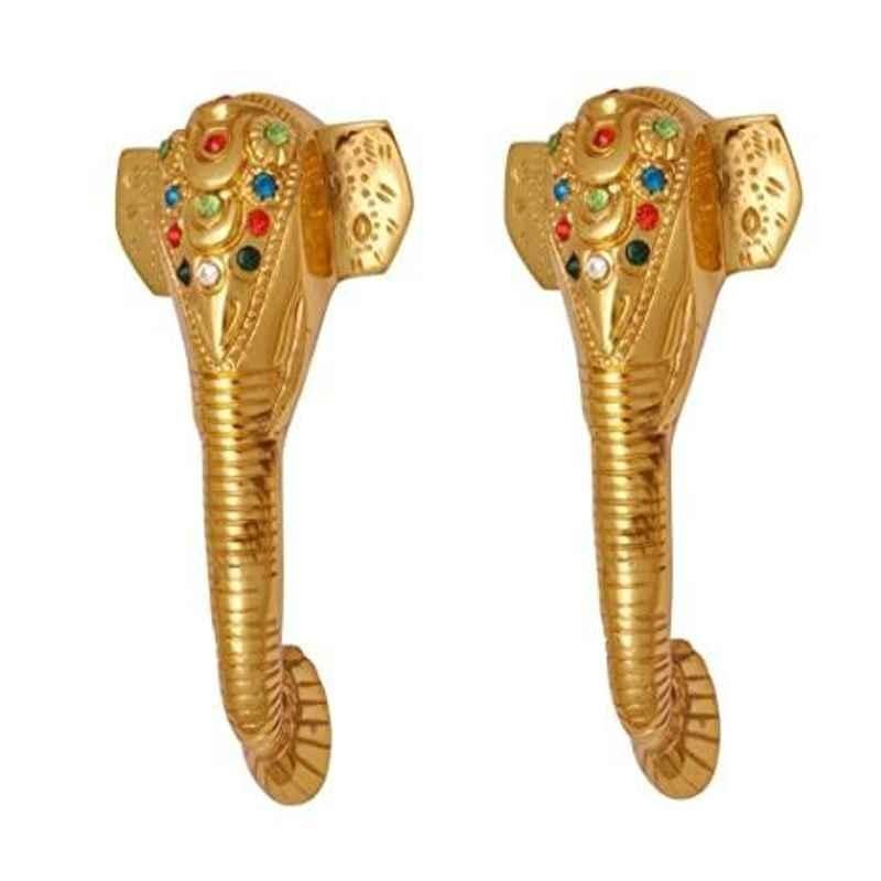 Smart Shophar 10 inch Brass Gold Silver Gajraj Pull Handle, SHA10PH-GAJR-GS10-P2 (Pack of 2)