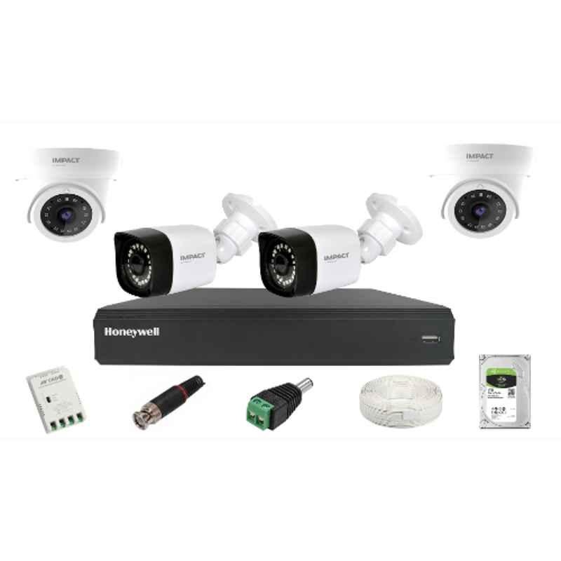 Impact by Honeywell 2MP CCTV Kit with 2 Dome & 2 Bullet Camera with 4CH AHD DVR, 1TB Hard Disk & All Accessories, I-MKIT4CH-1