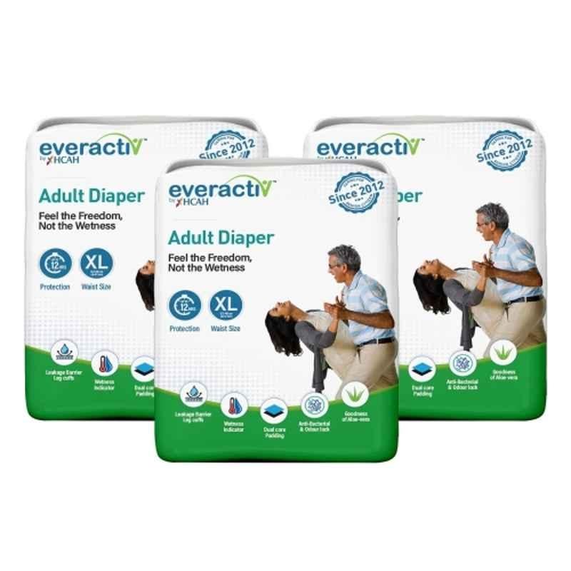 Everactiv 10 Pcs 28-45 inch White Polyethylene Adult Diaper with Aloe Vera & Wetness Indicator Set, U6-FO38-URH4, Size: XL (Pack of 3)