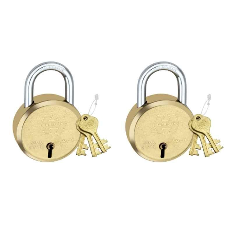 Harrison 50mm 6 Lever Brass Round Padlock with 3 Keys, MP3-0054 (Pack of 2)