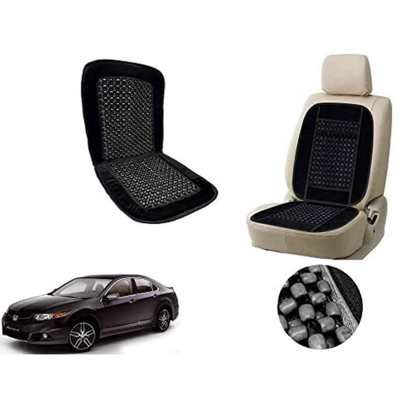 Auto Pearl PU, Velvet & Wooden Beads Black Rectangular Seat Cushion for Honda Accord