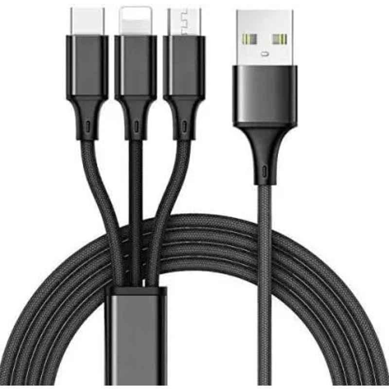 Tessco 1.2m 3.1A 3-in-1 Black USB Cable with Super Fast High Speed Charging, GU-349