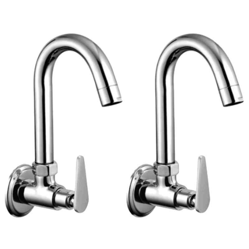 Drizzle Vista 1/2 inch Brass Chrome Finish Sink Cock with Foam Flow, Quarter Turn & 360 deg Moveable Spout (Pack of 2)