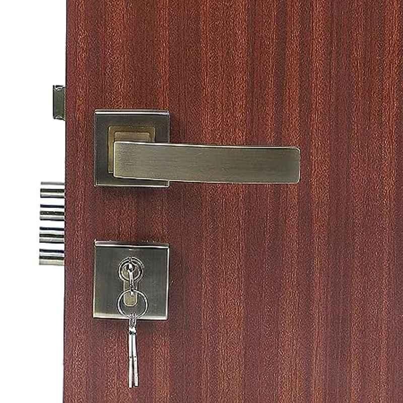 Homexpert Rose LB-10001 Stainless Steel Antique Brass Finish Cylindrical Plate Both Side Key Mortise Door Lock Set