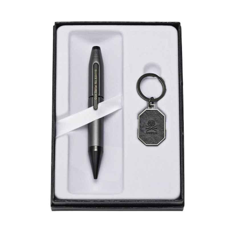 Cross X-Series Black Ink Liberty United Gunmetal Grey Finish Capless Roller Ball Pen with Key Ring Set, AT0725-9/1