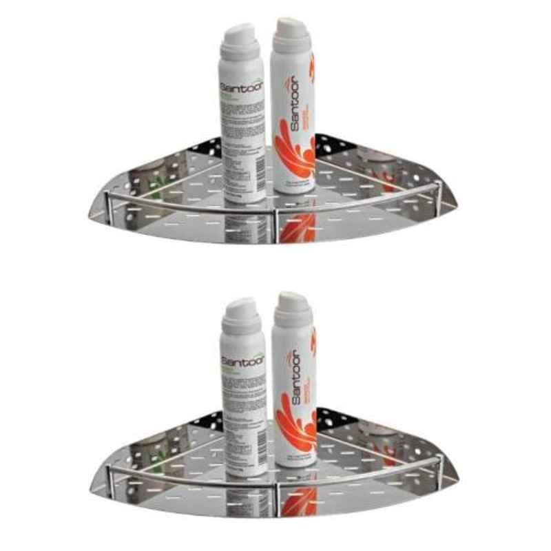 Drizzle 2 Pcs Stainless Steel Silver Corner Shelves Set, 8CORNERSTEEL2