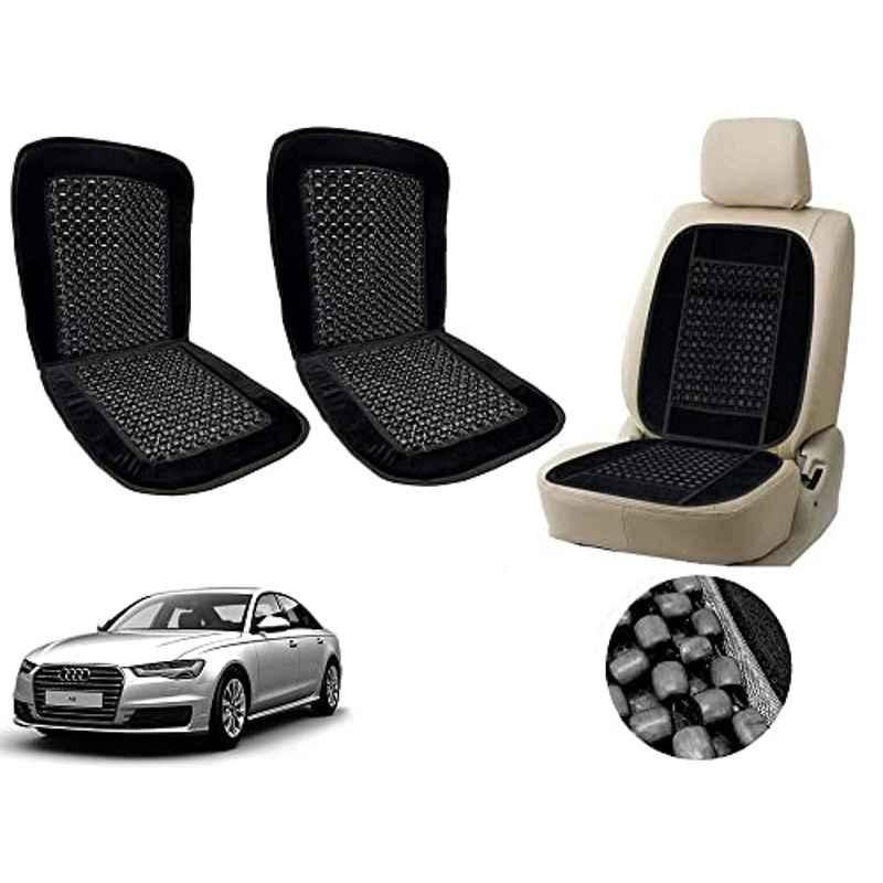 Auto Pearl PU, Velvet & Wooden Beads Black Rectangular Seat Cushion for Audi A6 (Pack of 2 )