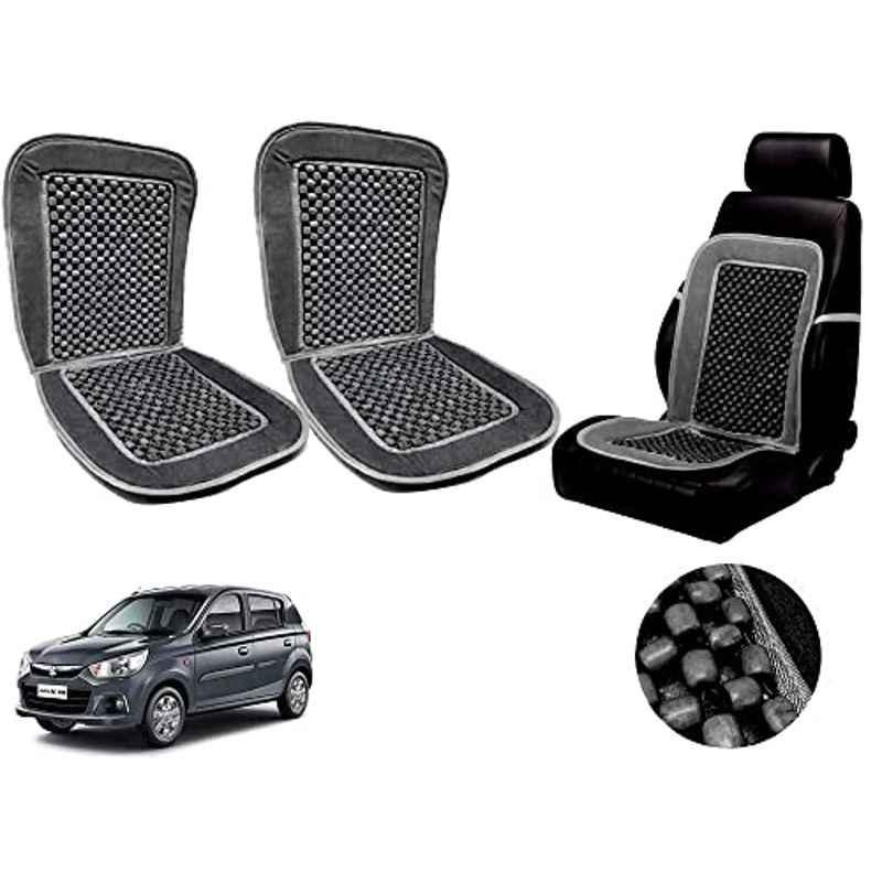 Auto Pearl PU, Velvet & Wooden Beads Grey Rectangular Seat Cushion for Maruti Suzuki Alto K10 2018 (Pack of 2 )