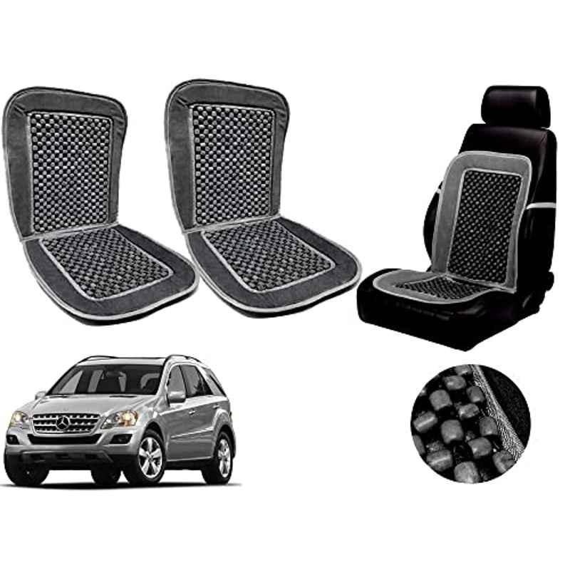 Auto Pearl PU, Velvet & Wooden Beads Grey Rectangular Seat Cushion for Mercedes Benz ML350 (Pack of 2 )