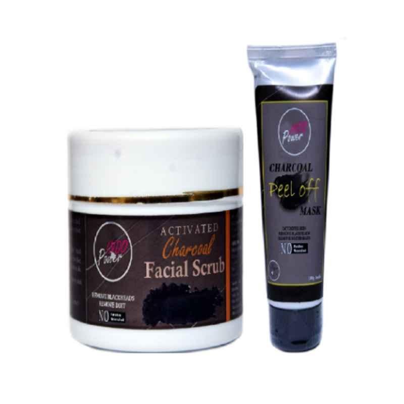 Indopower DD269 100g Activated Charcoal Facial Scrub with 100g Charcoal Peel Off Mask Combo Pack