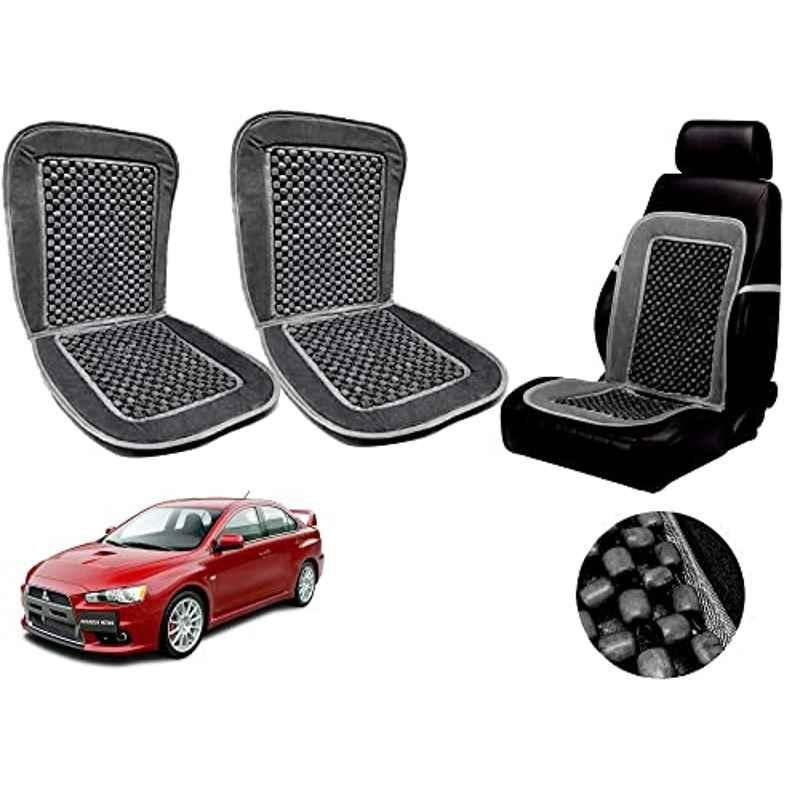 Auto Pearl PU, Velvet & Wooden Beads Grey Rectangular Seat Cushion for Mitsubishi Lancer (Pack of 2 )