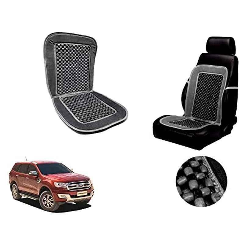 Auto Pearl PU, Velvet & Wooden Beads Grey Rectangular Seat Cushion for Ford Endeavour 2017