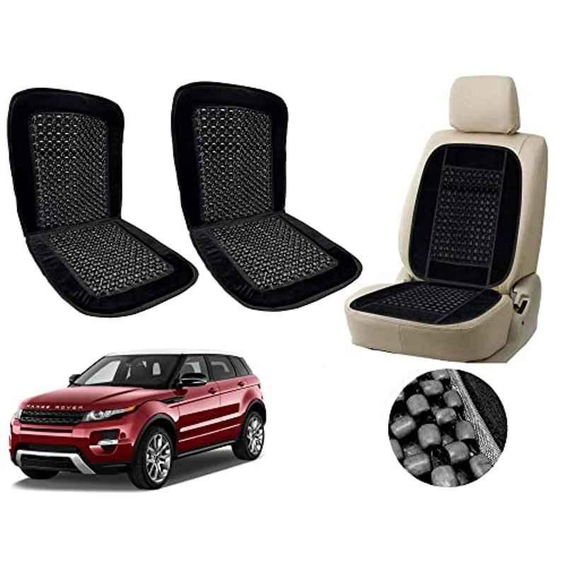 Auto Pearl PU, Velvet & Wooden Beads Black Rectangular Seat Cushion for Range Rover Evoque (Pack of 2 )