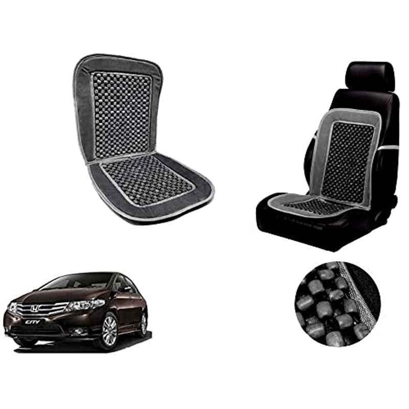 Auto Pearl PU, Velvet & Wooden Beads Grey Rectangular Seat Cushion for Honda Ivtec