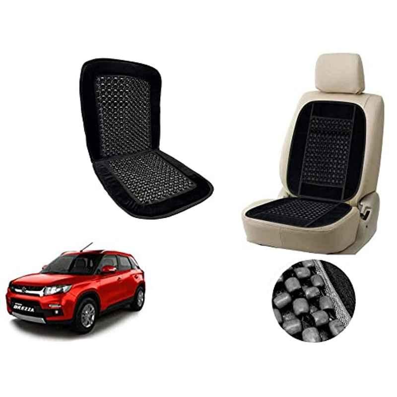 Auto Pearl PU, Velvet & Wooden Beads Black Rectangular Seat Cushion for Maruti Suzuki Vitara Brezza