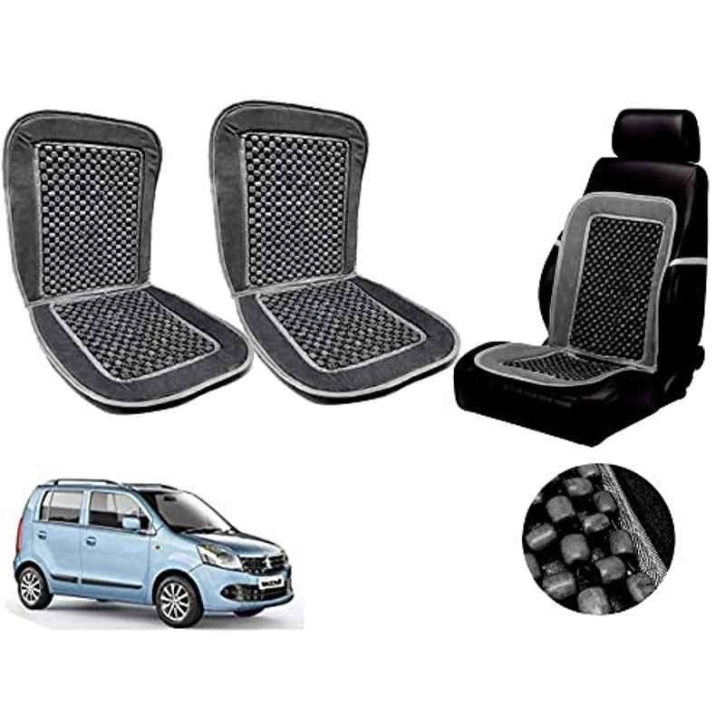 Auto Pearl PU, Velvet & Wooden Beads Grey Rectangular Seat Cushion for Maruti Suzuki WagonR 2013 (Pack of 2 )