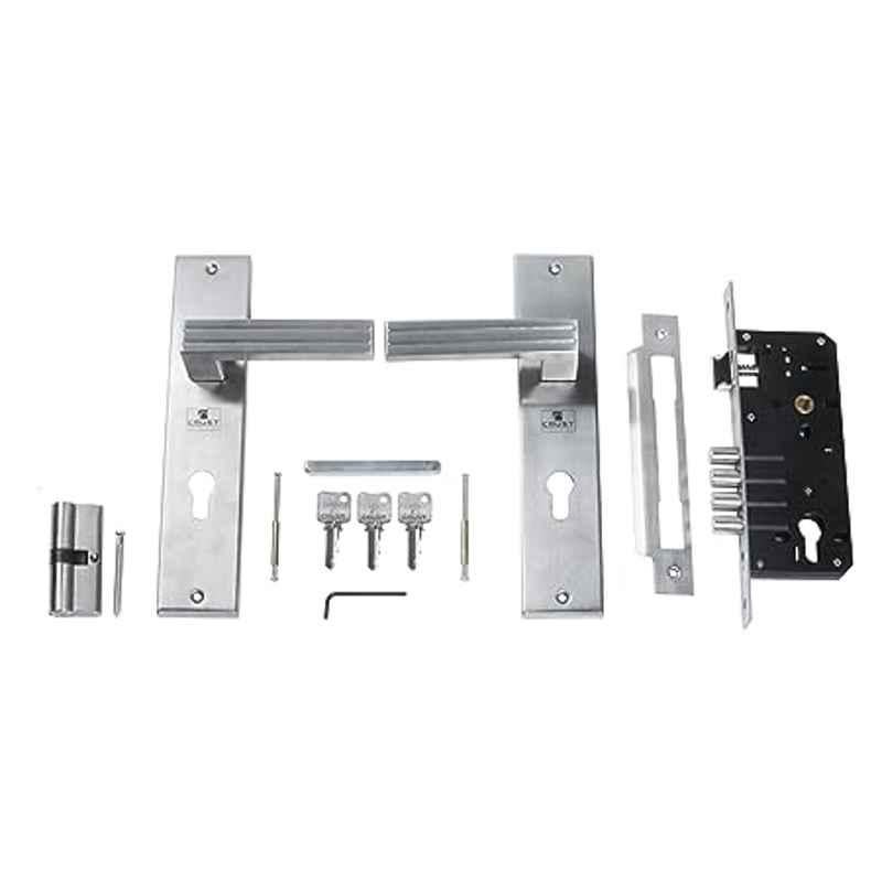 Handle Waala Crust 10 inch 60mm Stainless Steel Silver Cylindrical Plate Mortise Door Lock Set