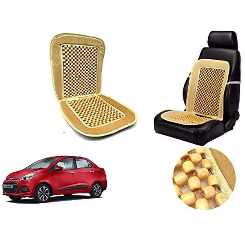 Auto Pearl PU, Velvet & Wooden Beads Beige Rectangular Seat Cushion for Hyundai Xcent