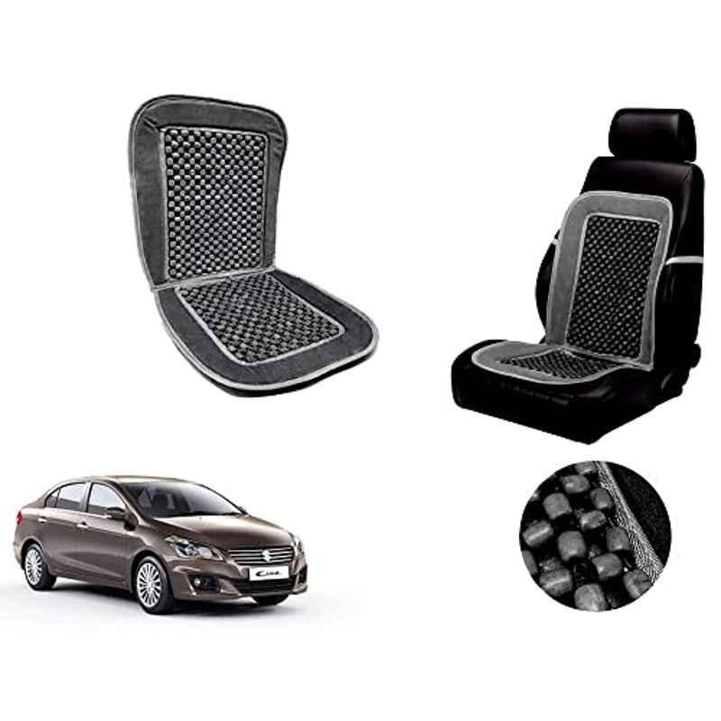 Auto Pearl PU, Velvet & Wooden Beads Grey Rectangular Seat Cushion for Maruti Suzuki Ciaz