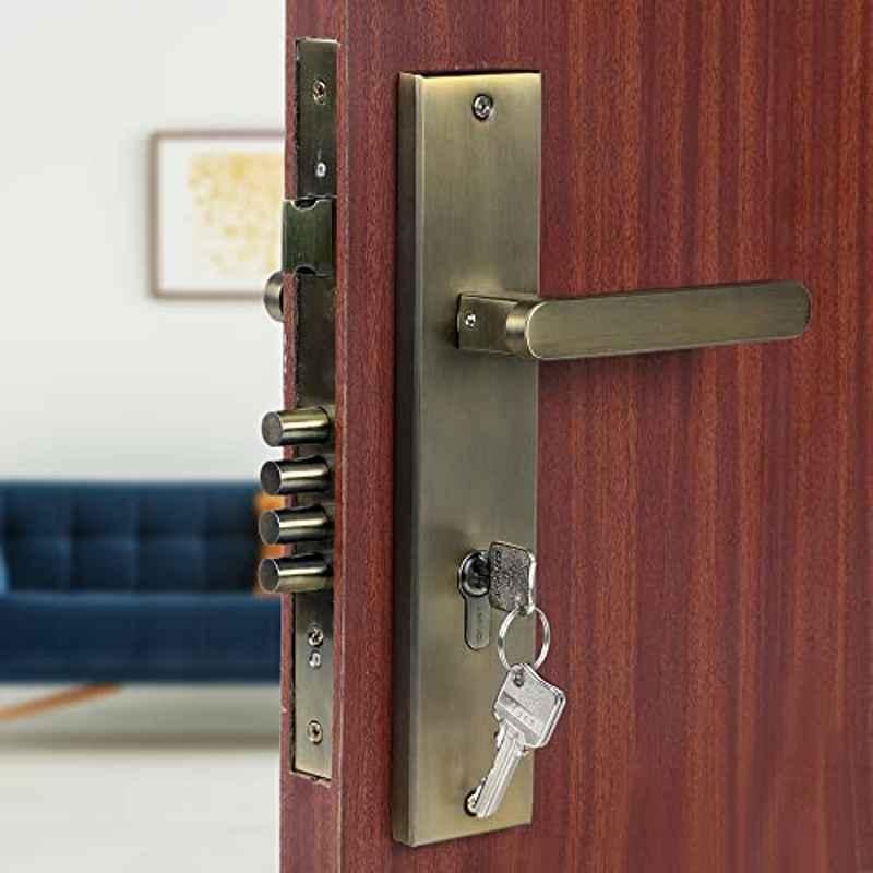 Voltizi 10 inch Stainless Steel 304 Antique Brass Finish Cylindrical Plate Mortise Door Lock Handle Set, LB-304
