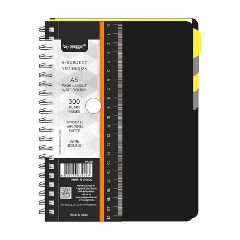 Pragya Pro 300 Pages 15x21cm A5 Black 1 Subject Notebook with Plastic Cover, PP308