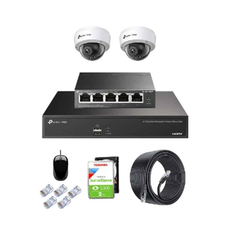 TP-Link VIGI C240I 4MP Indoor Network IP Combo Kit with 4 Channel NVR, 2 Cameras, 5 Port POE Switch, 2TB HDD & D-LINK 100M LAN Cable & Connectors