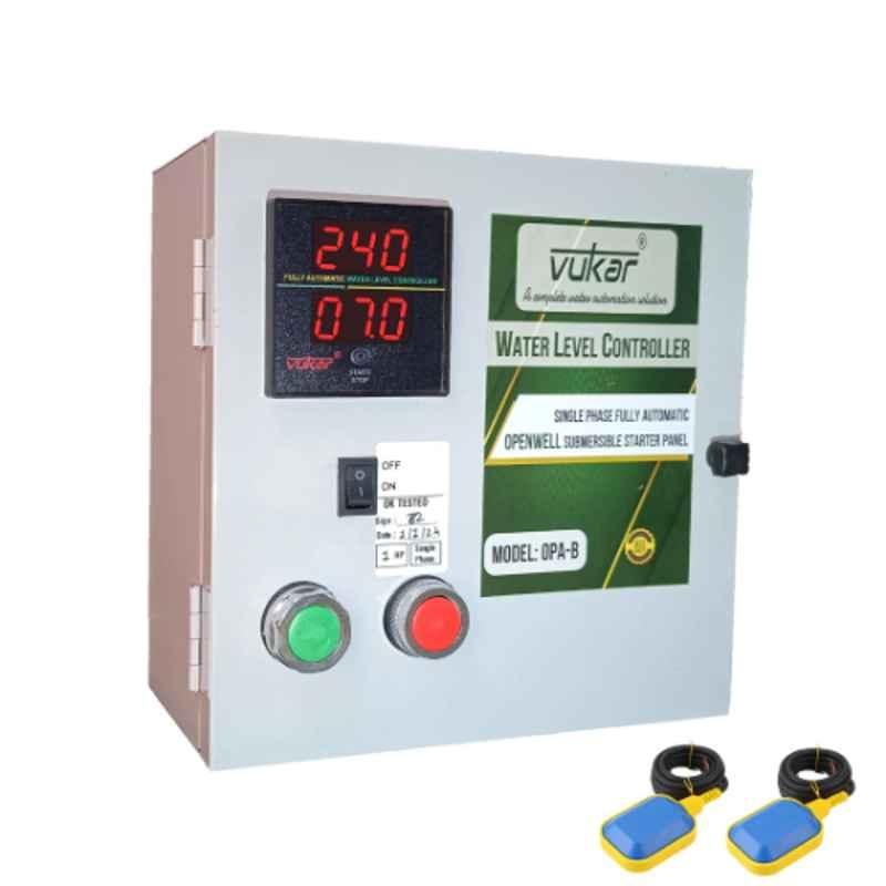 Vukar OPA-B 0.5HP Single Phase Digital Fully Automatic Water Level Controller with Inbuilt Open Well Motor Starter Panel Board & Dual Tank Float Switch Sensor for Open Well Submersible Pump, OPA-B0