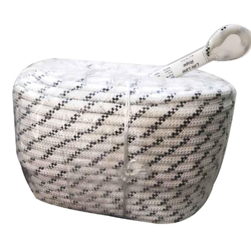 Grip 10.5mm 3 Strands Braided Nylon White & Black Climbing Rope with One Side Thimble, Length: 50 m