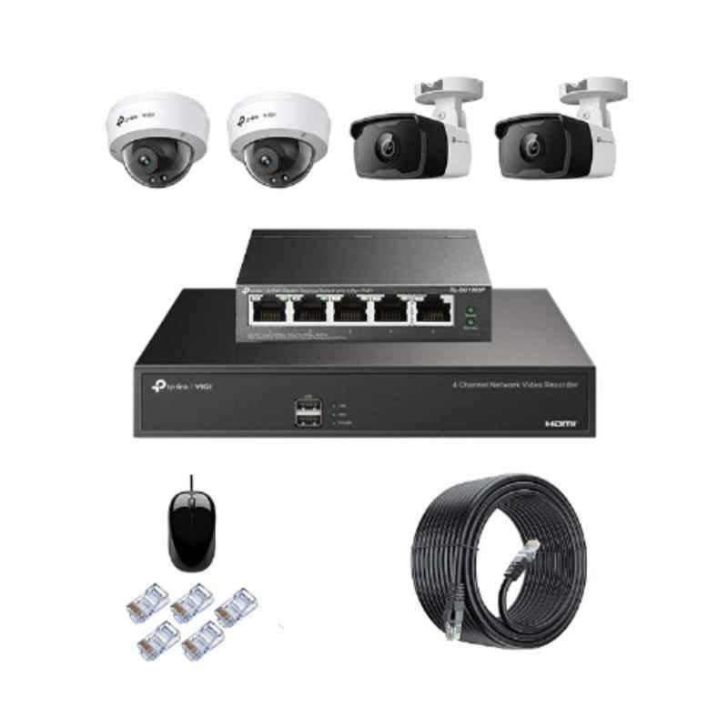 TP-Link VIGI C320I & C220I 2MP Indoor & Outdoor Network IP Combo Kit with 4 Channel NVR, 4 Camera, 5 Port POE Switch, D-LINK 100M LAN Cable