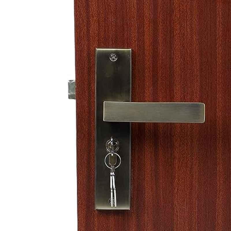 Homexpert LB-10003 8 inch Stainless Steel Antique Brass Finish Cylindrical Plate Both Side Key Mortise Door Lock Set