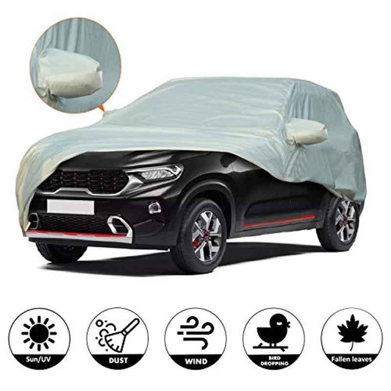 AllExtreme Ks7003 Car Body Cover For Kia Sonet Custom Fit Dust Uv Heat Resistant For Indoor Outdoor Protection With Mirror Pockets (Silver With Mirror)