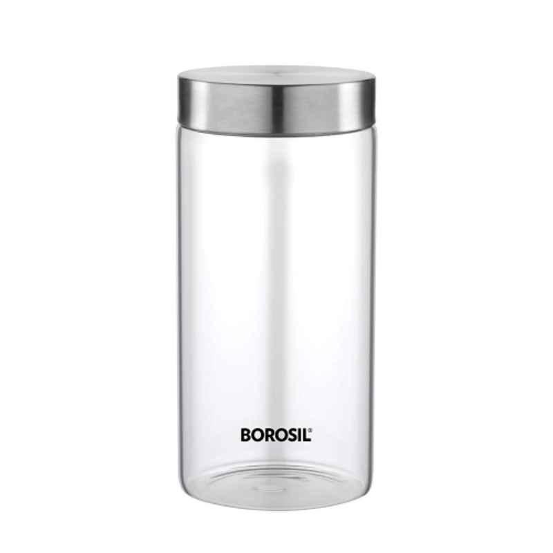 Borosil Endura 1200ml Glass Transparent Storage Jar with Stainless Steel Lid, BVVGJSS1200