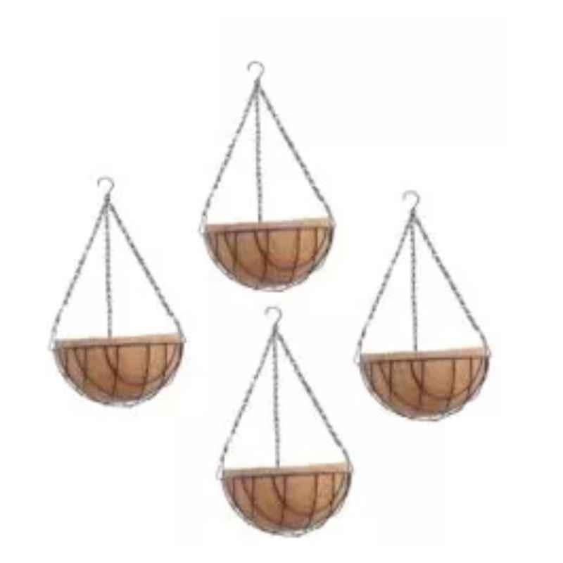 Coir Garden 8 inch Coir Brown Wall Mount Hanging Planter Pots with Stand (Pack of 4)