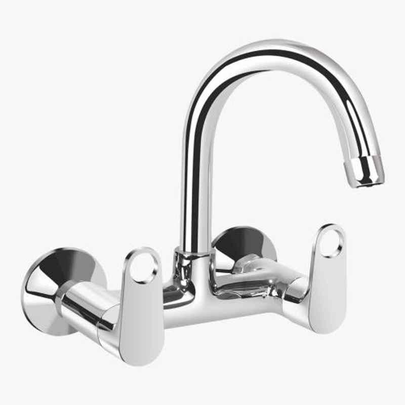 Kerovit Hydrus Plus Silver Chrome Finish Wall Mounted Sink Mixer with Swivel Spout & Flanges, KB511024