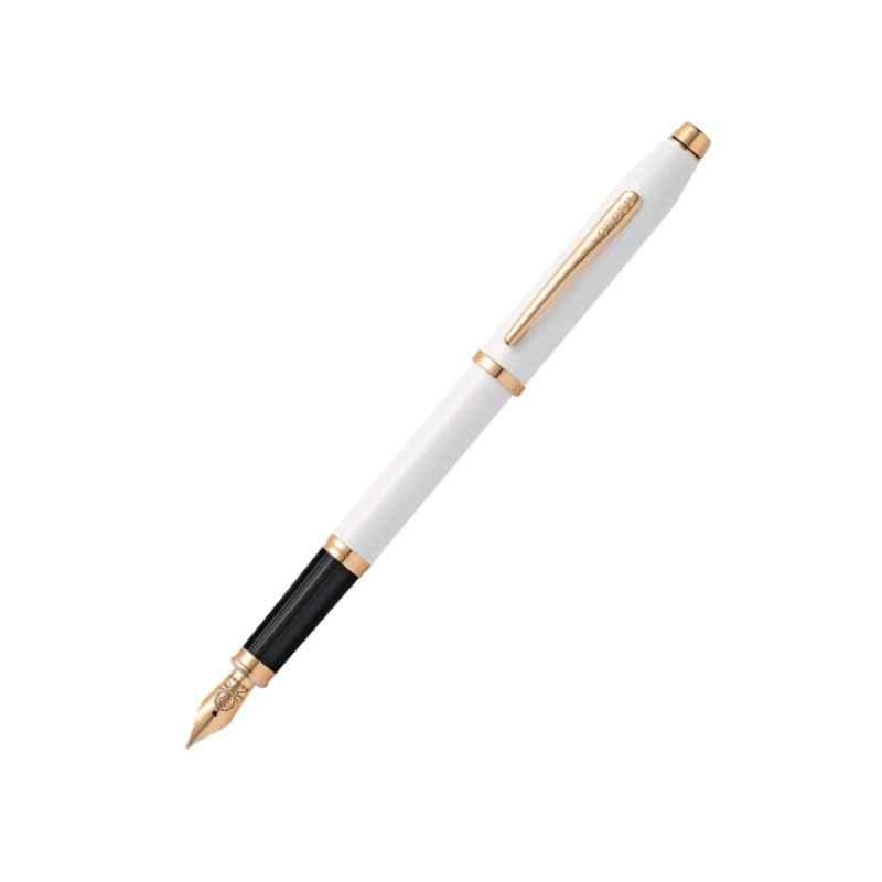 Cross Century II Black Ink Pearlescent White Lacquer Finish Fountain Pen with 2 Pcs Black Pen Cartridges Refills Set, AT0086-113FF