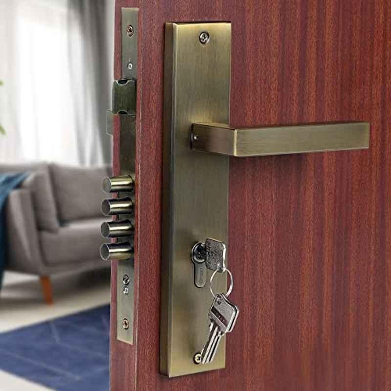 Voltizi 10 inch Stainless Steel 304 Antique Brass Finish Cylindrical Plate Mortise Door Lock Handle Set, LB-201
