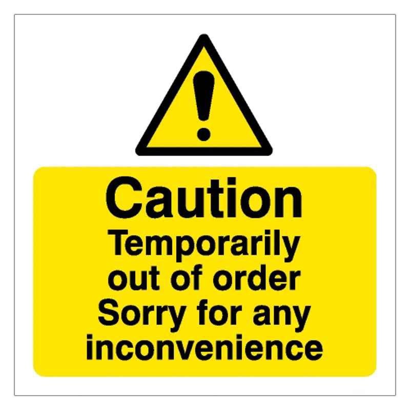 SUNSIGNS 400x400mm Vinyl & Acrylic Sandwich Caution Temporarily Out of Order Sorry for any inconvenience Signage, SN0048VNLM1HPIDAN